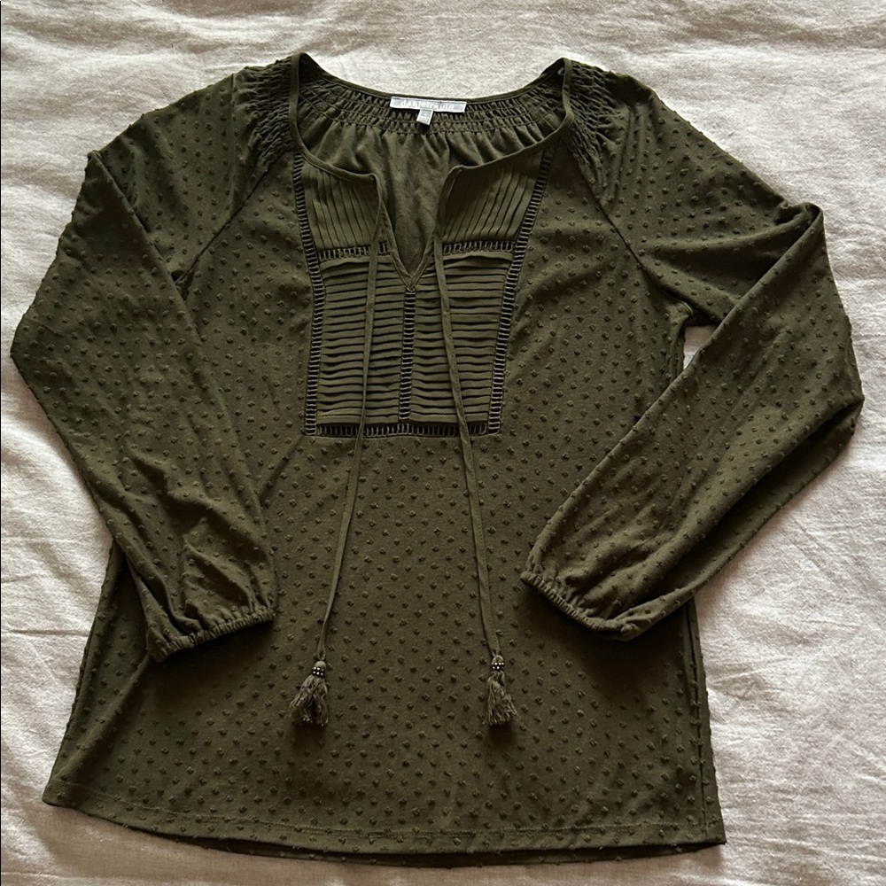 Daniel Rainn Olive Blouse with Tassel Details